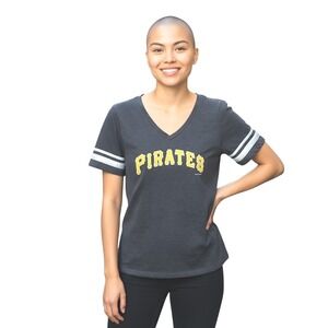 5th & Ocean MLB Pirates Womens Tee M Gray‎ Striped Graphic Shirt Y2K Streetwear